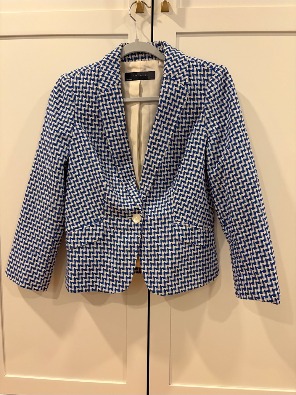 Blue and White Patterned Women's Blazer - The Limited